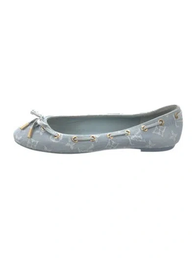 Pre-owned Louis Vuitton Lv Monogram Suede Ballet Flats In Blue