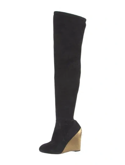 Pre-owned Louis Vuitton Lv Monogram Suede Boots In Black