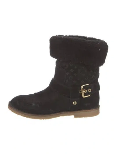 Pre-owned Louis Vuitton Lv Monogram Suede Boots In Black