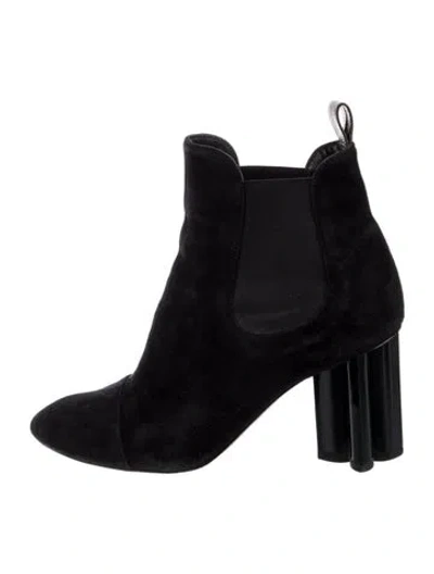 Pre-owned Louis Vuitton Lv Monogram Suede Chelsea Boots In Black