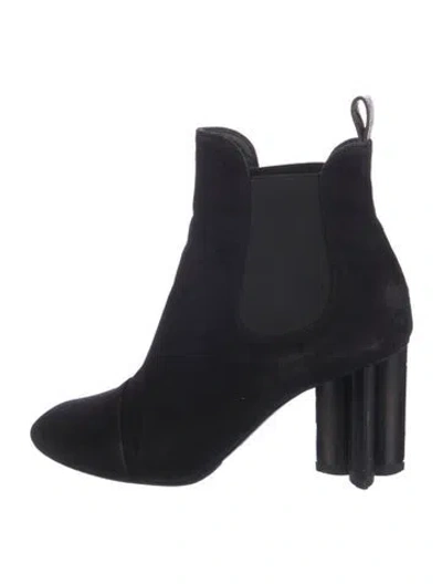 Pre-owned Louis Vuitton Lv Monogram Suede Chelsea Boots In Black