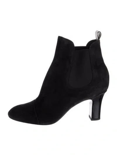 Pre-owned Louis Vuitton Lv Monogram Suede Chelsea Boots In Black
