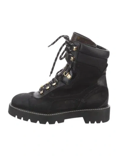 Pre-owned Louis Vuitton Lv Monogram Suede Combat Boots In Black