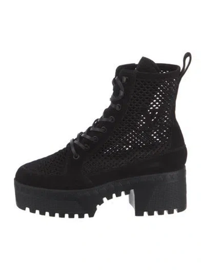 Pre-owned Louis Vuitton Lv Monogram Suede Combat Boots In Black