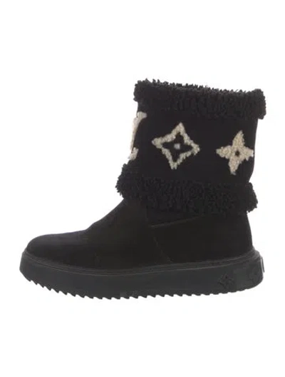 Pre-owned Louis Vuitton Lv Monogram Suede Combat Boots In Black