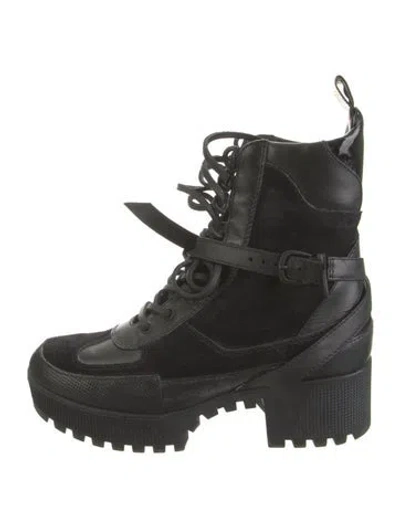 Pre-owned Louis Vuitton Lv Monogram Suede Combat Boots In Black
