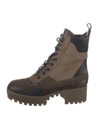 Pre-owned Louis Vuitton Lv Monogram Suede Combat Boots In Brown