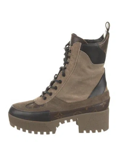 Pre-owned Louis Vuitton Lv Monogram Suede Combat Boots In Brown