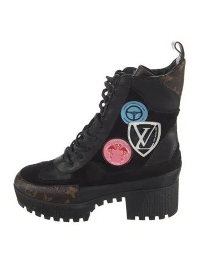Pre-owned Louis Vuitton Lv Monogram Suede Combat Boots In Brown