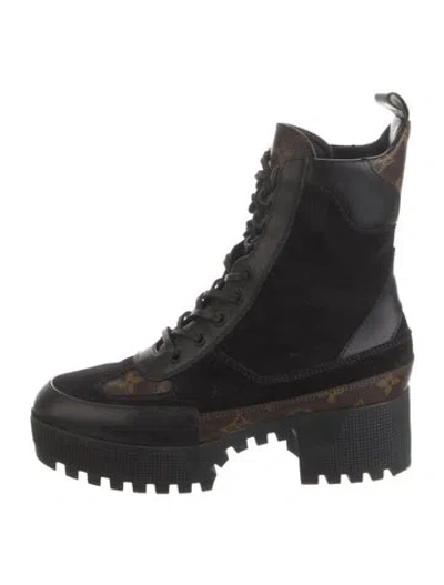 Pre-owned Louis Vuitton Lv Monogram Suede Combat Boots In Multi