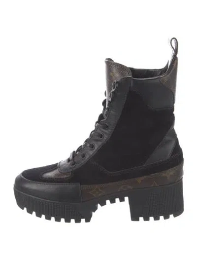 Pre-owned Louis Vuitton Lv Monogram Suede Combat Boots In Multi