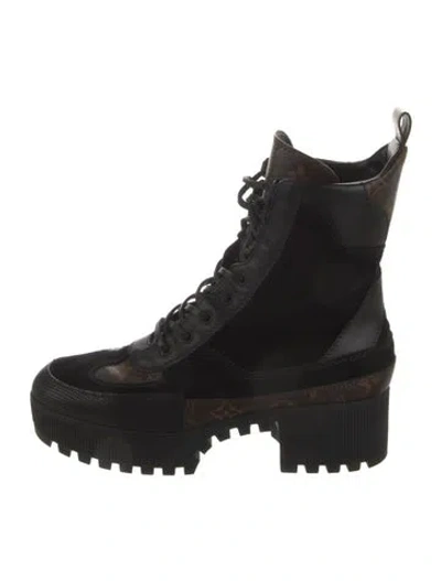 Pre-owned Louis Vuitton Lv Monogram Suede Combat Boots In Multi