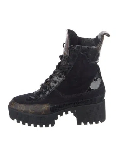 Pre-owned Louis Vuitton Lv Monogram Suede Combat Boots In Multi