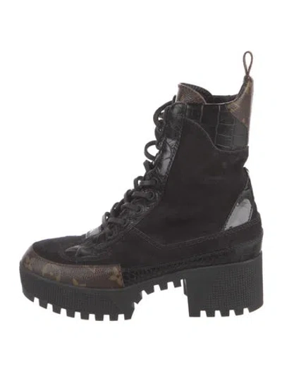 Pre-owned Louis Vuitton Lv Monogram Suede Combat Boots In Multi