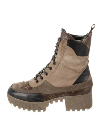 Pre-owned Louis Vuitton Lv Monogram Suede Combat Boots In Multi