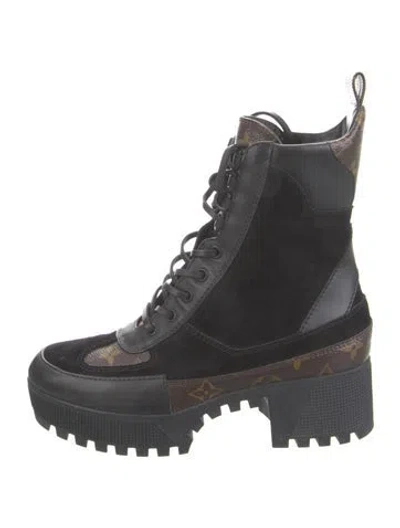 Pre-owned Louis Vuitton Lv Monogram Suede Combat Boots In Multi