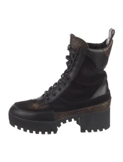 Pre-owned Louis Vuitton Lv Monogram Suede Combat Boots In Multi