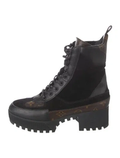 Pre-owned Louis Vuitton Lv Monogram Suede Combat Boots In Multi