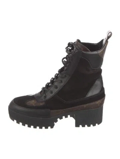 Pre-owned Louis Vuitton Lv Monogram Suede Combat Boots In Multi