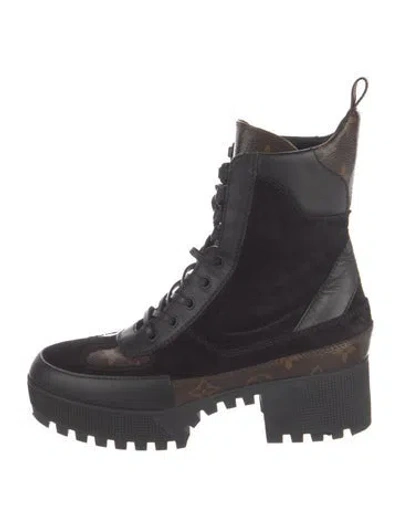 Pre-owned Louis Vuitton Lv Monogram Suede Combat Boots In Multi