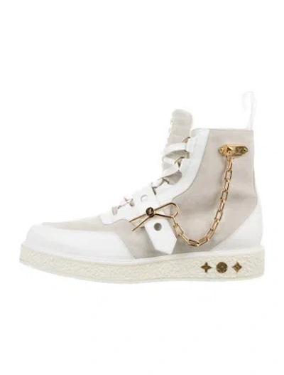 Pre-owned Louis Vuitton Lv Monogram Suede Combat Boots In Neutral