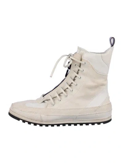 Pre-owned Louis Vuitton Lv Monogram Suede Combat Boots In White