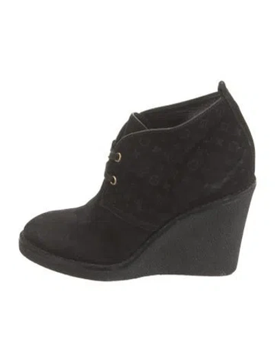 Pre-owned Louis Vuitton Lv Monogram Suede Lace-up Boots In Black