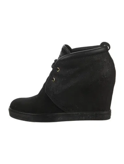 Pre-owned Louis Vuitton Lv Monogram Suede Lace-up Boots In Black