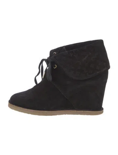 Pre-owned Louis Vuitton Lv Monogram Suede Lace-up Boots In Black