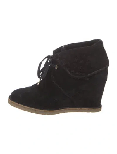Pre-owned Louis Vuitton Lv Monogram Suede Lace-up Boots In Black