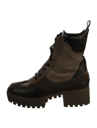 Pre-owned Louis Vuitton Lv Monogram Suede Lace-up Boots In Brown