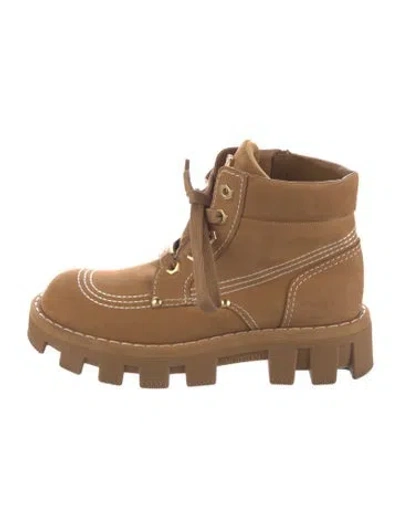 Pre-owned Louis Vuitton Lv Monogram Suede Lace-up Boots In Neutral
