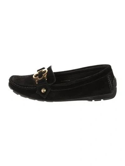 Pre-owned Louis Vuitton Lv Monogram Suede Loafers In Black