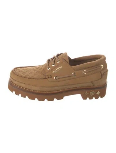 Pre-owned Louis Vuitton Lv Monogram Suede Loafers In Brown