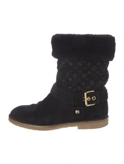 Pre-owned Louis Vuitton Lv Monogram Suede Moto Boots In Black