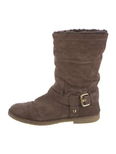 Pre-owned Louis Vuitton Lv Monogram Suede Moto Boots In Brown