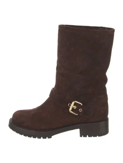Pre-owned Louis Vuitton Lv Monogram Suede Moto Boots In Brown