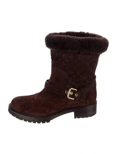 Pre-owned Louis Vuitton Lv Monogram Suede Moto Boots In Brown