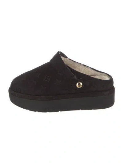 Pre-owned Louis Vuitton Lv Monogram Suede Mules In Black