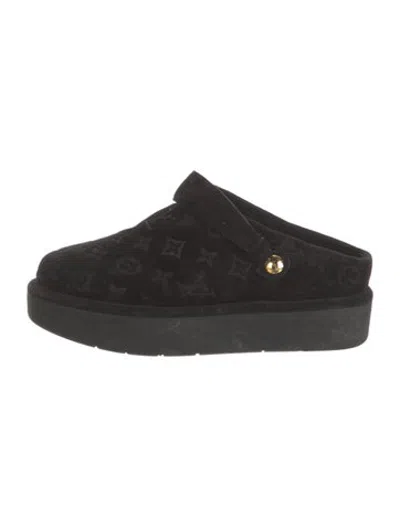 Pre-owned Louis Vuitton Lv Monogram Suede Mules In Black