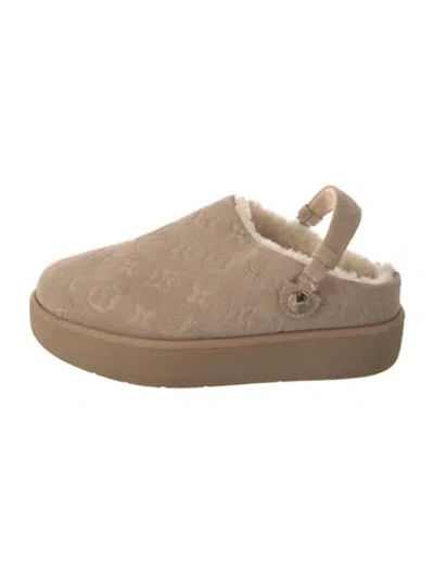 Pre-owned Louis Vuitton Lv Monogram Suede Mules In Brown
