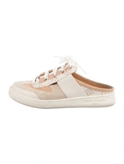 Pre-owned Louis Vuitton Lv Monogram Suede Mules In Neutral
