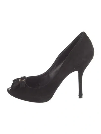 Pre-owned Louis Vuitton Lv Monogram Suede Pumps In Black