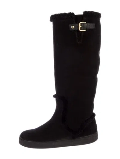 Pre-owned Louis Vuitton Lv Monogram Suede Rain Boots In Black