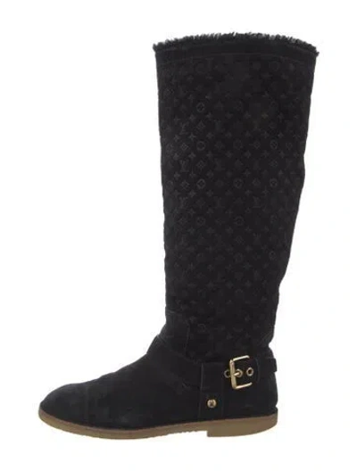 Pre-owned Louis Vuitton Lv Monogram Suede Riding Boots In Black