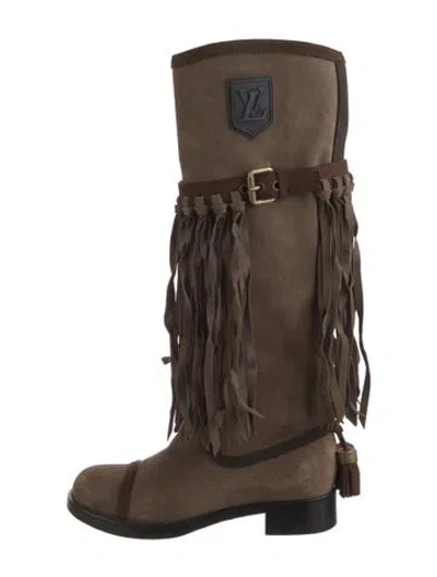 Pre-owned Louis Vuitton Lv Monogram Suede Riding Boots In Brown