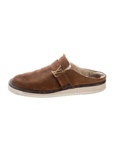 Pre-owned Louis Vuitton Lv Monogram Suede Slippers In Brown