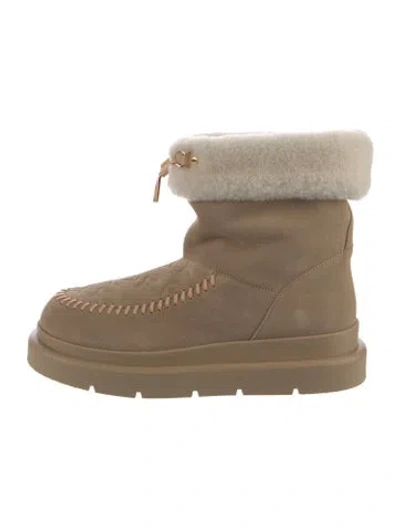 Pre-owned Louis Vuitton Lv Monogram Suede Slouch Boots In Neutrals