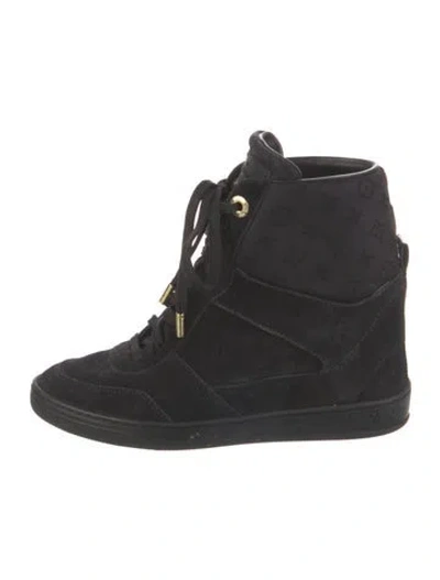 Pre-owned Louis Vuitton Lv Monogram Suede Wedge Sneakers In Black