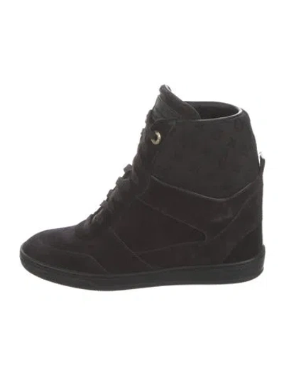 Pre-owned Louis Vuitton Lv Monogram Suede Wedge Sneakers In Black